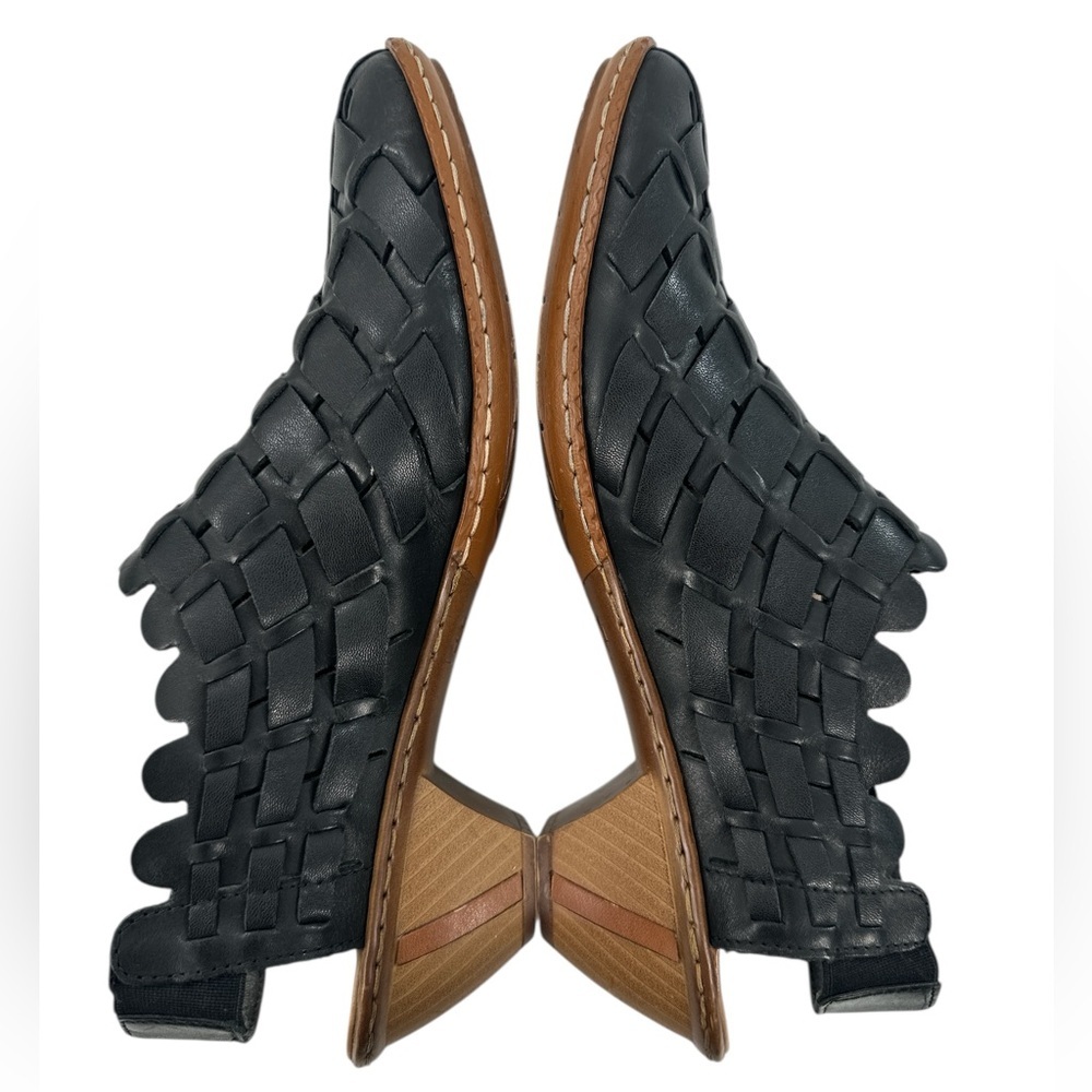 Rieker Sina Black Leather Woven Slingback Shoes Block Heel Comfort Size 41 - Picture 5 of 9